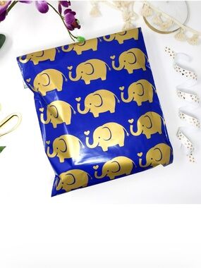 Poly Mailers 30 Pack 6 x 9 Gold Elephant Print Royal Blue Shipping Bags